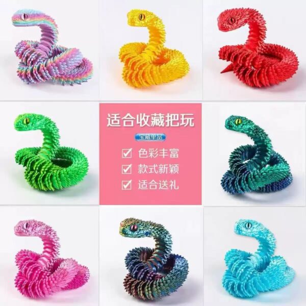 oly-3588ecad5683377716413fcb32cb42d5 Wholesale Cross-border best-selling 3D printed snake joint movable viper figurine, realistic animal glow-in-the-dark model, craft gift.