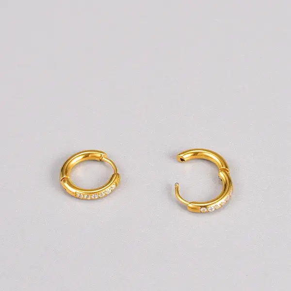 Wholesale 304 Stainless Steel O-Shape PVD Coated Rhinestones 18K Real Gold Plated 18K Gold Fashion Waterproof Non Tarnish Gold Plated Earrings