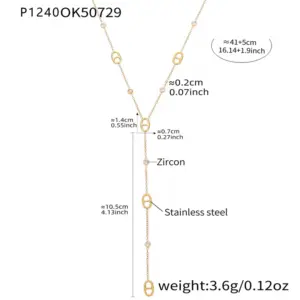 P1240-Gold Y-Shaped Necklace 41 5cm