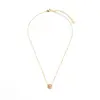 Wholesale 18K Gold Titanium Steel Colorfast Inlaid Zircon Necklace Hot Selling Simple High Sense Pink Diamond Love Heart Necklace