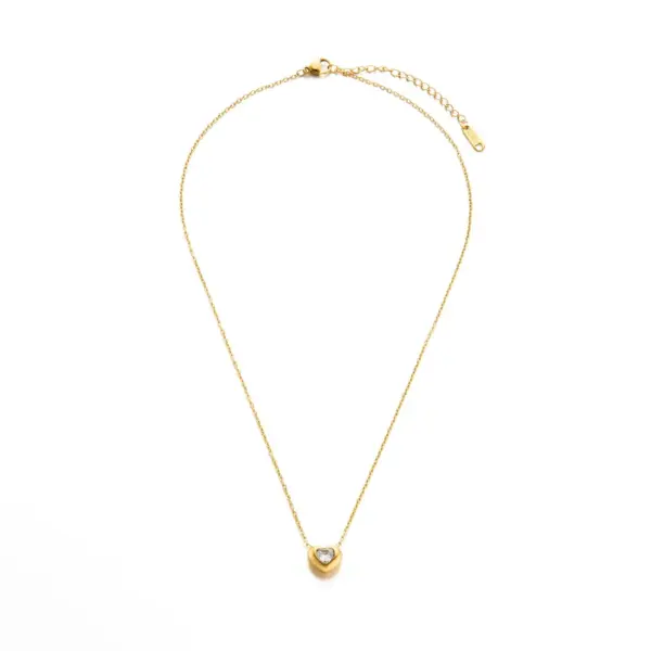 Wholesale 18K Gold Titanium Steel Colorfast Inlaid Zircon Necklace Hot Selling Simple High Sense Pink Diamond Love Heart Necklace