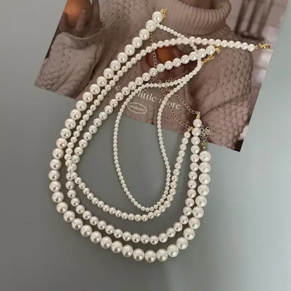 Wholesale Simple Style Geometric 18K Gold Plated Vacuum Plating PVD Coated Artificial Pearls 304 Stainless Steel Titanium Steel Beaded Necklaces Wholesale
