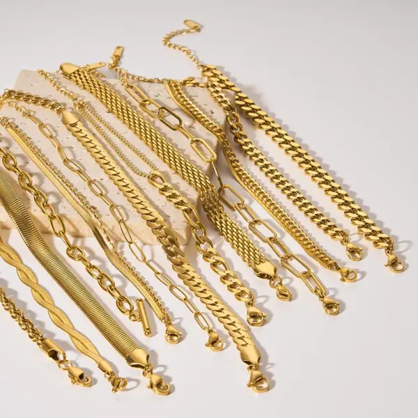 PVD Coated Real Gold Plated Solid Color 304 Stainless Steel Simple Style Waterproof Non Tarnish 304 Stainless Steel Bracelets