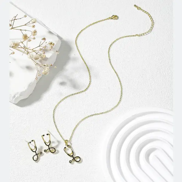 Wholesale Cute Vintage Style Simple Style Stethoscope Copper 18k Gold Plated Zircon Jewelry Set In Bulk