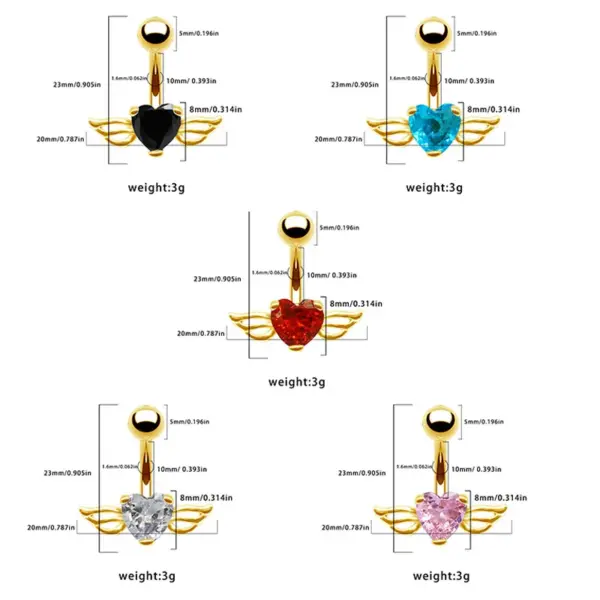 Wholesale 1 Piece Belly Rings Casual Simple Style Heart Shape Wings 316L Stainless Steel Alloy Waterproof Non Tarnish Surgical Steel Zircon Plated Gold Plated Silver Plated