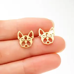 PVD Coated 18K Gold Real Gold Plated Dog 304 Stainless Steel Simple Style Waterproof Non Tarnish Ear Studs