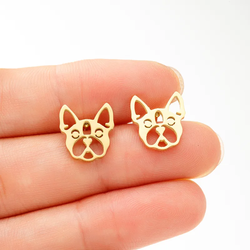 Wholesale PVD Coated 18K Gold Real Gold Plated Dog 304 Stainless Steel Simple Style Waterproof Non Tarnish Ear Studs