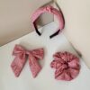 Wholesale 3-piece fabric knotted Santa Claus striped plaid solid color knotted wide headband hair tie hair clip set