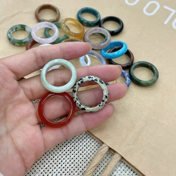 Retro Classic Style Geometric Dongling Crystal Agate Rings In Bulk