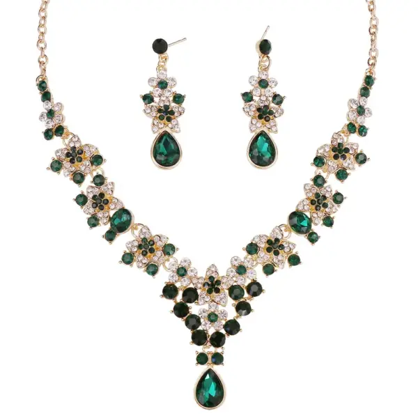 Wholesale Bridal Water Droplets Flower Alloy Inlay Rhinestones Earrings Necklace