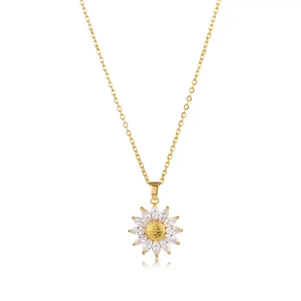 Wholesale 1 Piece Casual Sunflower Circle Stainless Steel Titanium Steel Polishing Plating Inlay Diamond Pendant Necklace