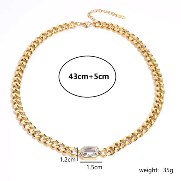 Wholesale Jewelry Fashion Rectangle 201 Stainless Steel Zircon 18K Gold Plated Plating Stainless Steel Necklaces