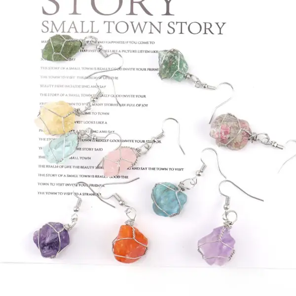 Wholesale 1 Pair Retro Geometric Natural Stone Plating Metal Drop Earrings