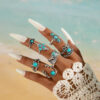 Wholesale new vintage ethnic style inlaid turquoise carved feather ring suit