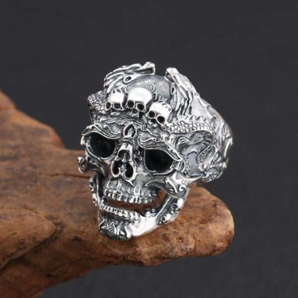Wholesale Retro Thai silver exaggerated domineering skull finger ring Thai silver men's opening adjustment ring personality popular