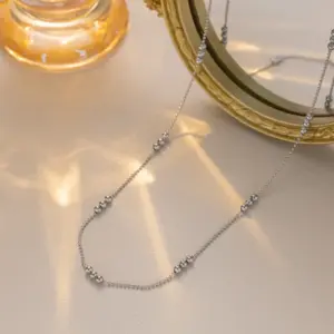 BY Rice Bead Chain Necklace / Steel Color