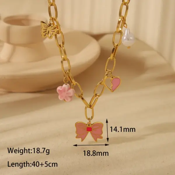 Wholesale Jewelry Romantic Heart Shape Flower Bow Knot 304 Stainless Steel 18K Gold Plated Exy Plating Bracelets Earrings Necklace