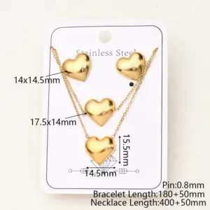 Three-Dimensional Glossy Love Necklace & Bracelet & Earrings Suit (Gold) / Length:180+50mm & 400+50mm / 1 Set/Package