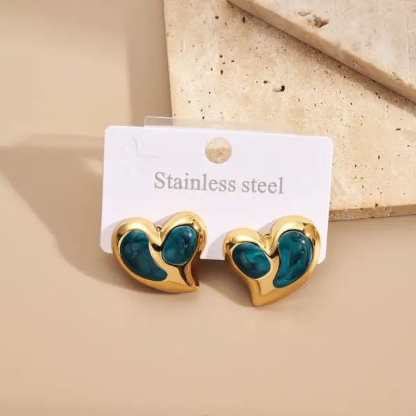 Wholesale Vacuum Plated Stainless Steel 201 Heart Shaped Earrings Women's Daily Wear Fashion Jewelry Drop Oil And Polished Surface