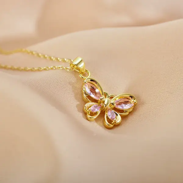 Copper Butterfly Vacuum Plating Zircon Copper Plated Casual Elegant Vacation Hollow Out Inlay Pendant Necklace