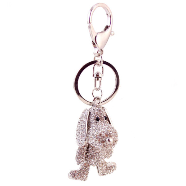 Wholesale Alloy Rhinestone Silver Cute Puppy Car Keychain Cartoon Dog Key Chain Pendant Girlfriend Bag Hanging 260
