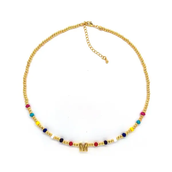 Wholesale Ig Style Simple Style Letter Glass Copper Beaded Knitting Plating 18k Gold Plated Necklace