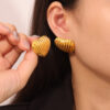 Wholesale Korean-style simple and elegant temperament sweet love shape earrings geometric vertical stripes design titanium steel gold-plated earrings