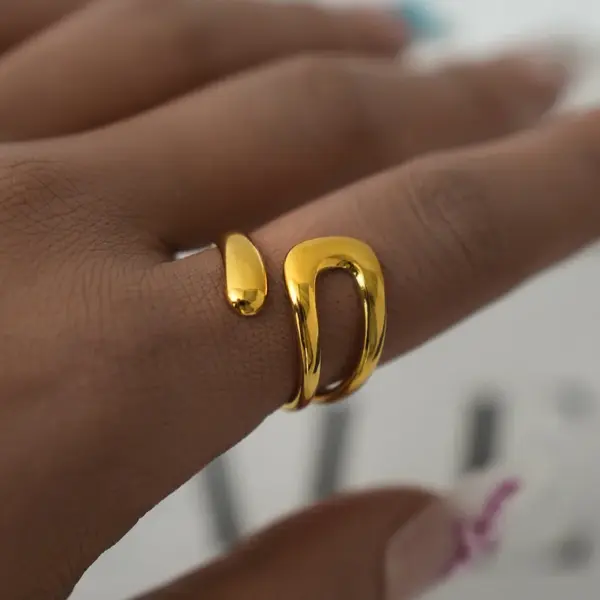 Wholesale PVD Coated Real Gold Plated 18K Gold Geometric 304 Stainless Steel Casual Classic Style Waterproof Non Tarnish Open Rings