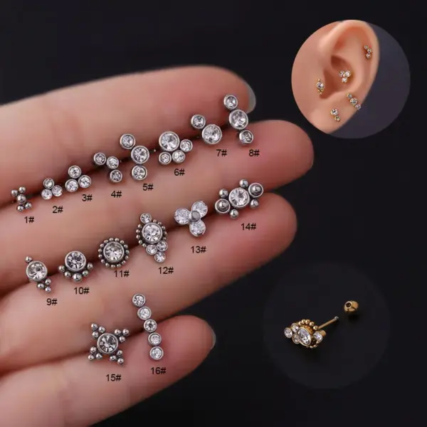 316L Stainless Steel Zircon Ear Cartilage Rings & Studs Round Waterproof Non Tarnish Surgical Steel Unisex