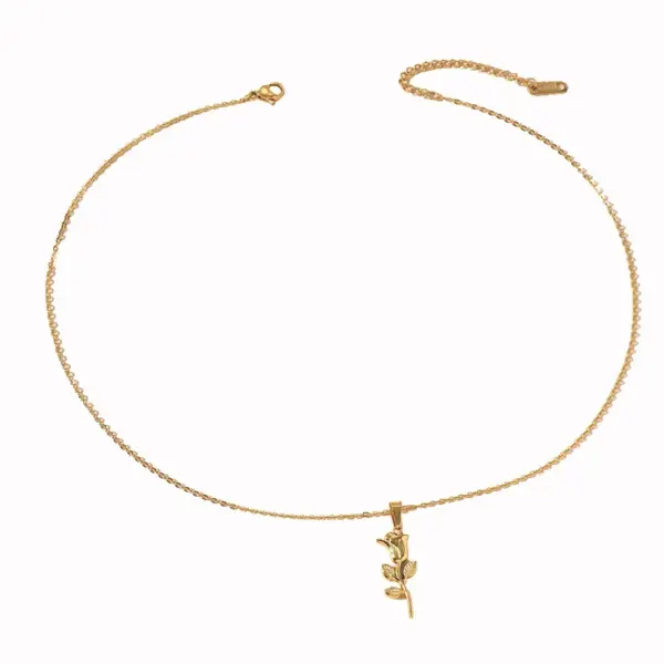 Wholesale PVD Coated Real Gold Plated 18K Gold Rose 304 Stainless Steel Sweet Waterproof Non Tarnish 304 Stainless Steel Pendant Necklace