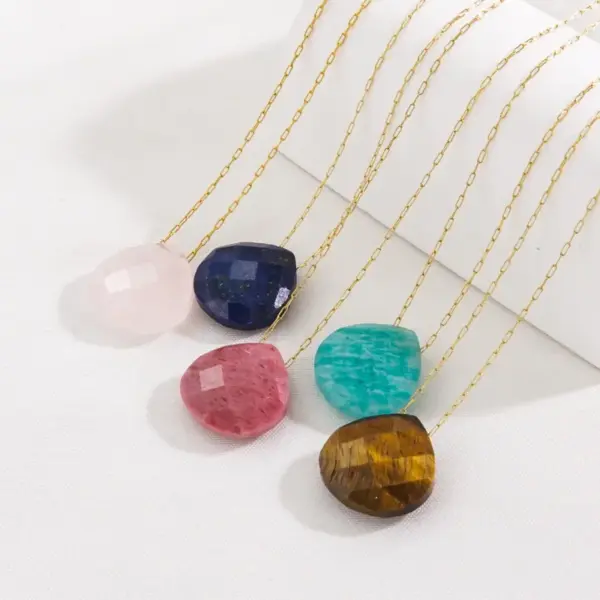 Wholesale PVD Coated 14K Gold Real Gold Plated Water Droplets 304 Stainless Steel Elegant Simple Style Waterproof Non Tarnish 304 Stainless Steel Pendant Necklace