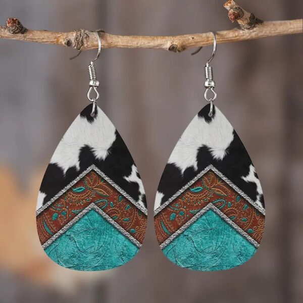 Wholesale Cross-border New Retro Tree of Life Distinctive Earrings Double-sided PU Printed Leather Earrings Trendy All-match Earrings