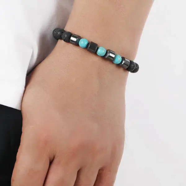 Wholesale Simple Style Geometric Turquoise Volcanic Rock No Inlaid Beaded Chain Bracelets In Bulk
