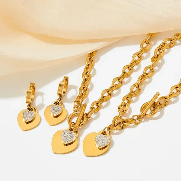 Wholesale Fashion Heart Shape Stainless Steel Titanium Steel Plating Inlay Zircon Bracelets Earrings Necklace