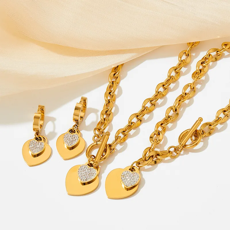 Wholesale Fashion Heart Shape Stainless Steel Titanium Steel Plating Inlay Zircon Bracelets Earrings Necklace