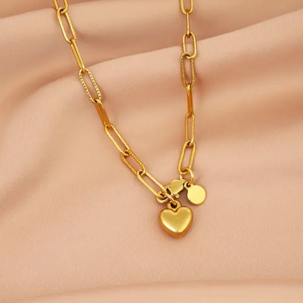 Wholesale Jewelry Romantic Heart Shape 304 Stainless Steel 18K Gold Plated Handmade Pendant Necklace