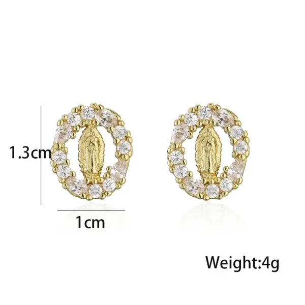 Wholesale Copper Micro-inlaid Zircon Religious Jewelry Real Gold Electroplated Maria Earrings