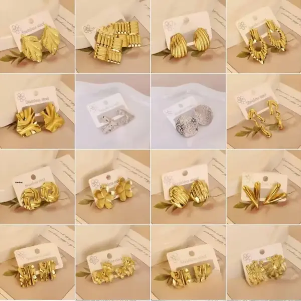 Trendy Geometric Irregular Stainless Steel Matte Surface Oil Press Punk Style Earrings Luxury Feminine Lotus Flower Jewelry