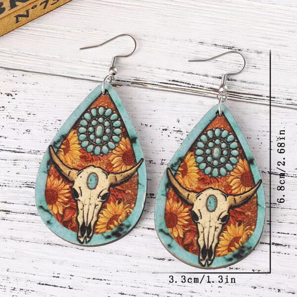 oly-3661e695fe8c13258d4373723a4e2b07 Wholesale 1 Pair op Earrings Cow's Head Printed Decoration Retro Style Wood Material Fashionable Elegant Banquet Party