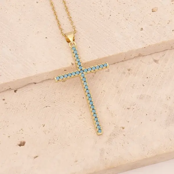 PVD Coated 18K Gold Real Gold Plated Cross Stainless Steel Copper Fashion Waterproof Non Tarnish 304 Stainless Steel Pendant Necklace