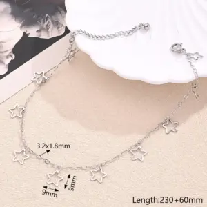 Hollow Gold Five-Pointed Star Pendant Anklet (Steel Color) / Length: 230+60mm / 1 Strand/Package