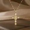 Wholesale PVD Coated Human Cross Titanium Steel Copper Simple Style Commute Waterproof Non Tarnish Titanium Steel Pendant Necklace