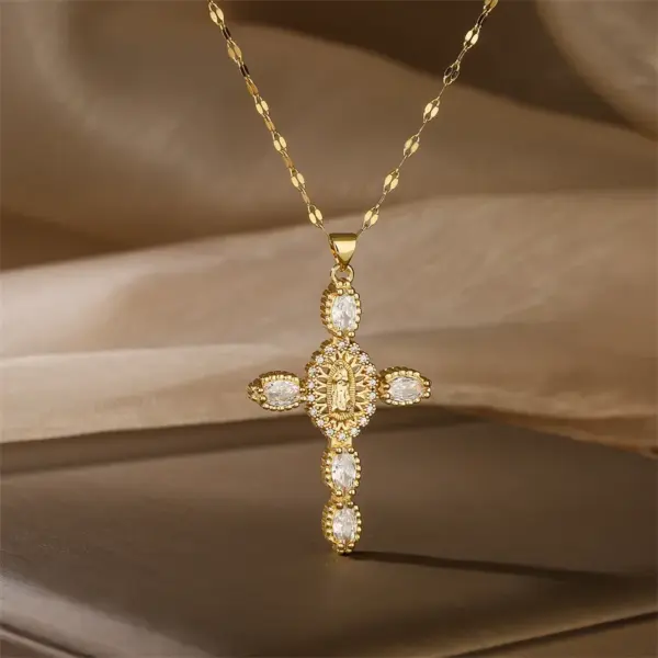 Wholesale PVD Coated Human Cross Titanium Steel Copper Simple Style Commute Waterproof Non Tarnish Titanium Steel Pendant Necklace