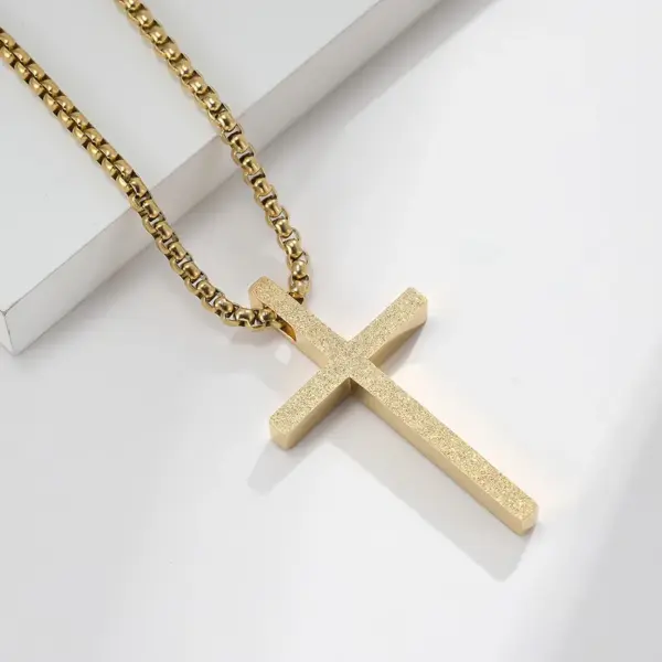 Wholesale Fashion Simple Frosted Cross Pendant Stainless Steel Necklace