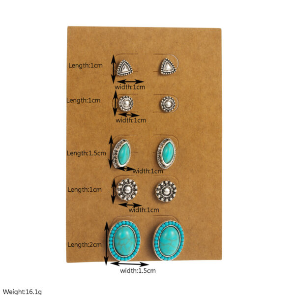 Wholesale Cross-Border Hot Selling Retro Ethnic Style Turquoise Earrings Set Exaggerated Skull Horn Oval Geometric Earrings for Women