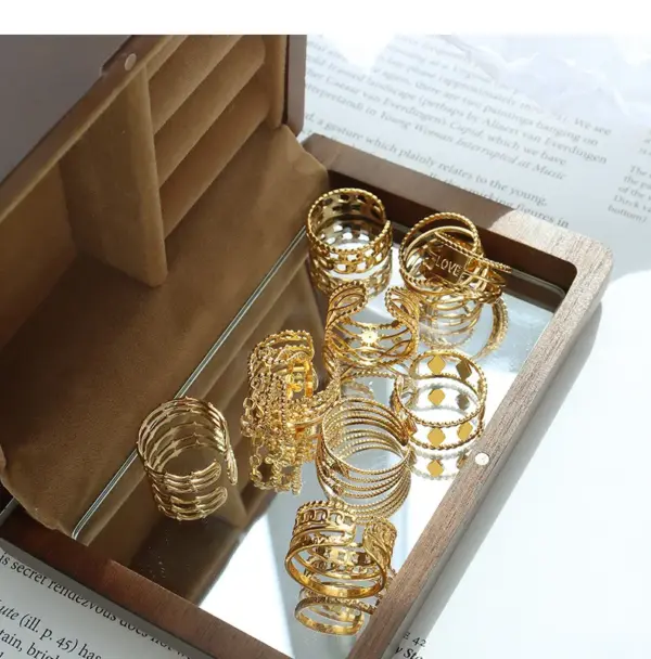 Wholesale PVD Coated Real Gold Plated 18K Gold Letter 304 Stainless Steel Fashion Waterproof Non Tarnish Open Ring