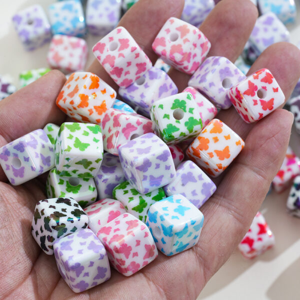 Wholesale 10pcs Acrylic Printing Butterfly UV Square Vertical Hole Beads