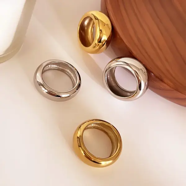 Wholesale 304 Stainless Steel Geometric PVD Coated Real Gold Plated Nordic Style IG Style Waterproof Non Tarnish Surgical Steel Gold Silver Rings