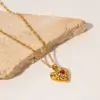 304 Stainless Steel Heart Shape PVD Coated Zircon 18K Gold Plated Real Gold Plated Simple Style Waterproof Non Tarnish Plating Gold Pendant Necklace