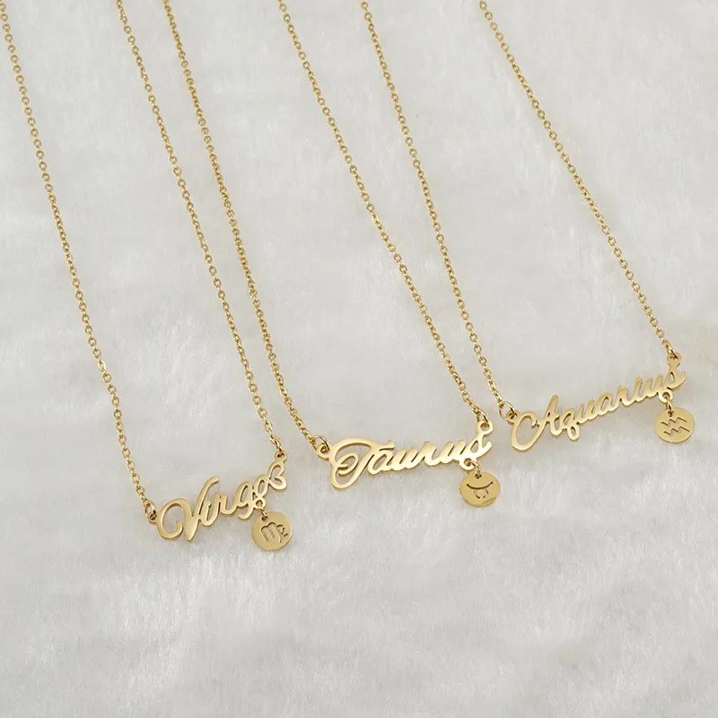 Wholesale Jewelry Fashion Letter Constellation 304 Stainless Steel 18K Gold Plated Gold Plated Stainless Steel Necklaces